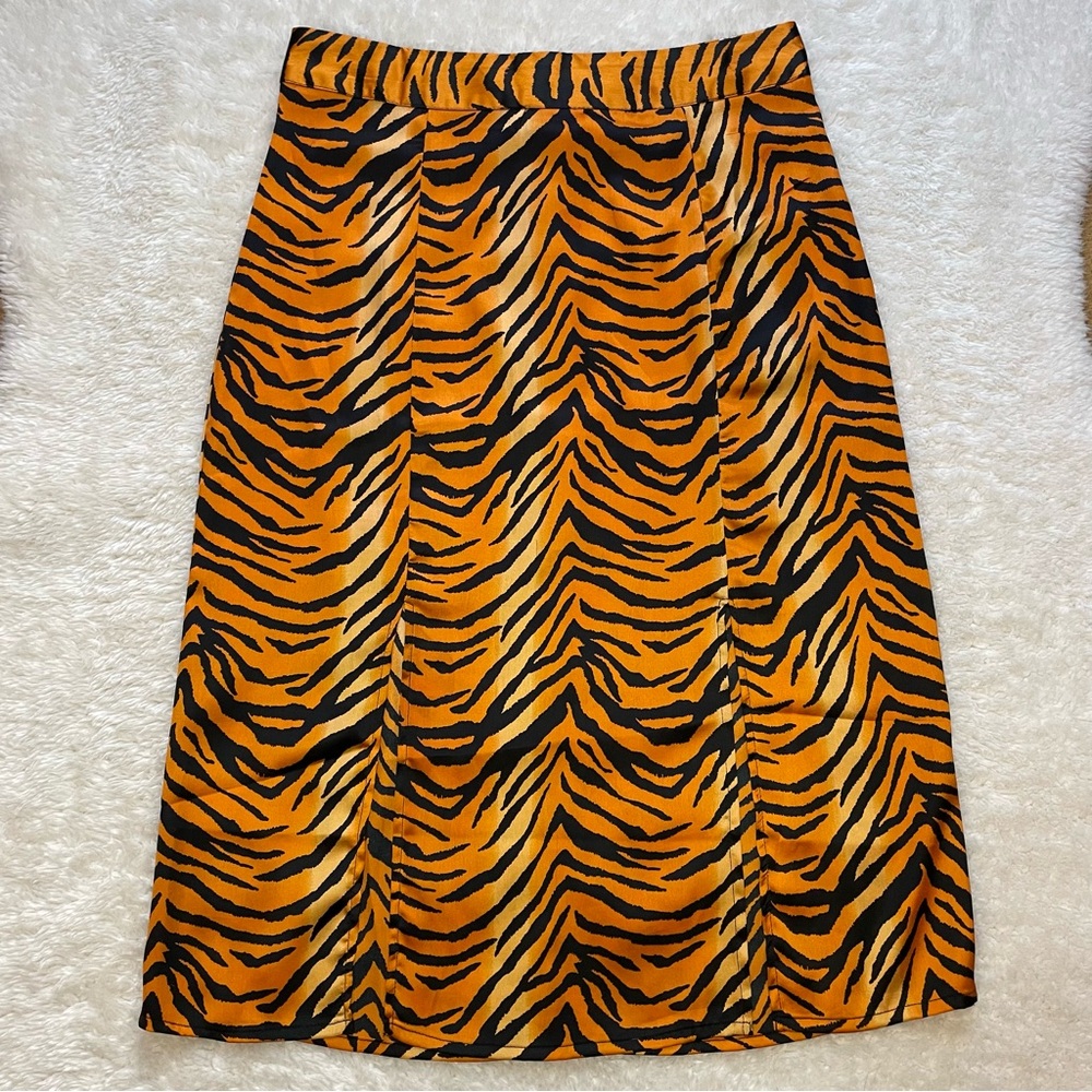 ASOS influence orange tiger print slit midi skirt